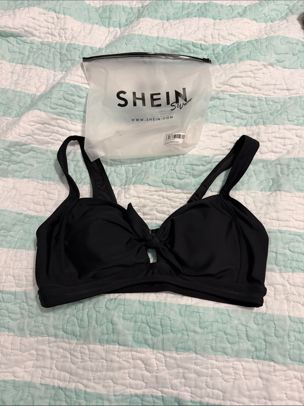 SHEIN Black Knot-Front swim top